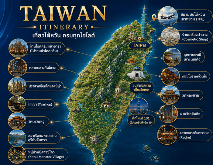 [โปรแนะนำ!] เที่ยวไต้หวันบินฟูลเซอร์วิส ไถจง-หนานโถว-ไทเป 4 วัน 3 คืน China Airlines CI834*CI837  (รวมปรับ Tax 01 เม.ย. 69 แล้ว) - ทัวร์ 4 วัน 3 คืน