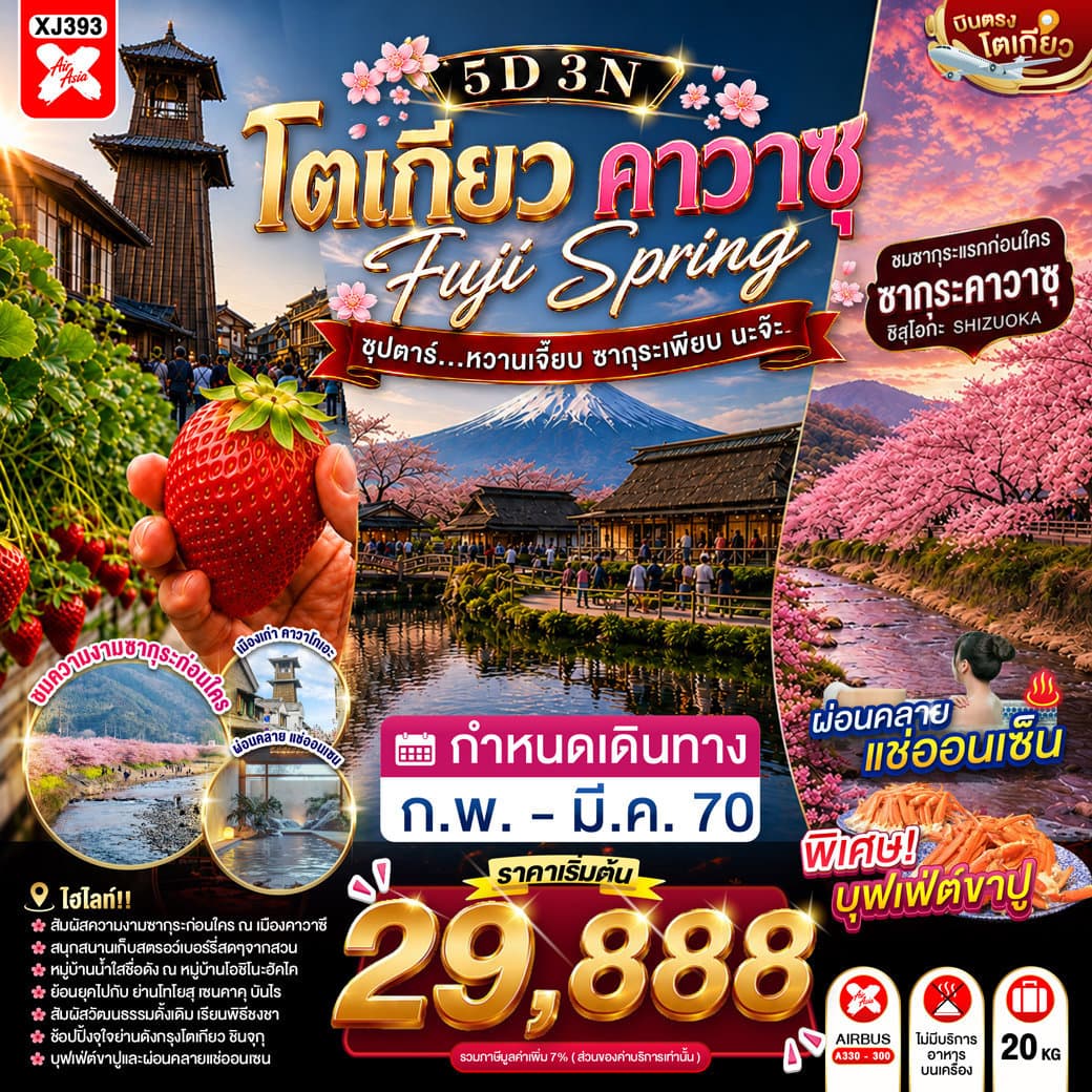 TOKYO FUJI KAWAZU SPRING 5D 3N BY XJ --- FEB - MAR'27 -- ซุปตาร์...หวานเจี๊ยบ ซากุระเพียบ นะจ๊ะ - ทัวร์ 5 วัน 3 คืน