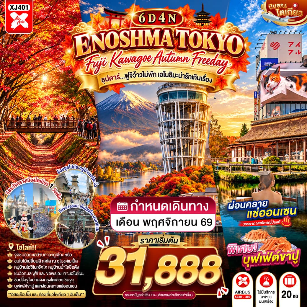 TOKYO FUJI KAWAGOE ENOSHIMA AUTUMN FREEDAY 6D 4N BY XJ -- NOV'26 -- ซุปตาร์…ฟูจิว้าวไม่พัก เอโนชิมะน่ารักเกินเรื่อง - ทัวร์ 6 วัน 4 คืน